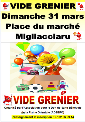 L'Association pour le don du sang de la Plaine Orientale organise son vide grenier ce dimanche