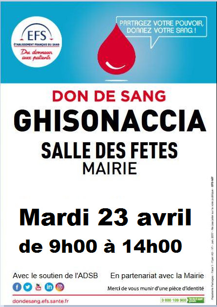 Don de sang : prochaine collecte de sang demain à Ghisonaccia 