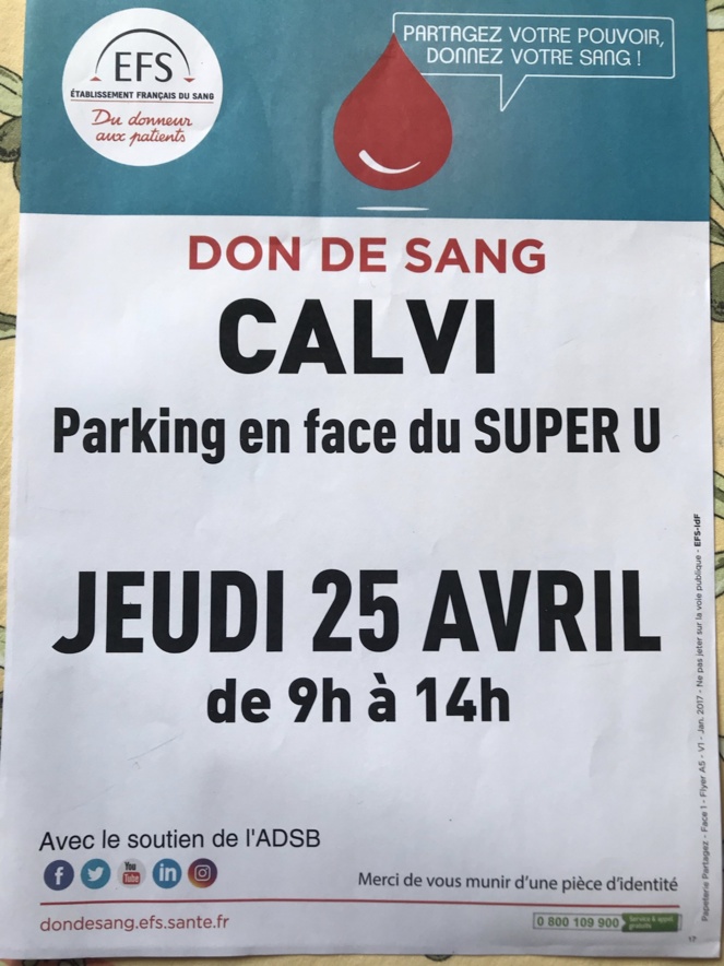 Don de sang à Calvi ce 25 avril 