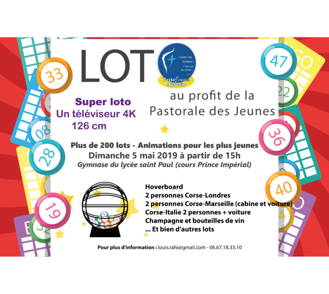 Ajaccio : Un loto au profit de la pastorale des jeunes de Saint Paul ce 5 mai 