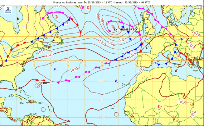 La carte météo pour ce lundi 12h