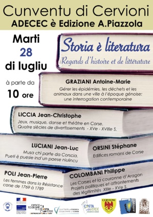 Adecec è Edizione Alain Piazzola : Storia è literatura, u marti 28 di lugliu in Cunventu di Cervioni