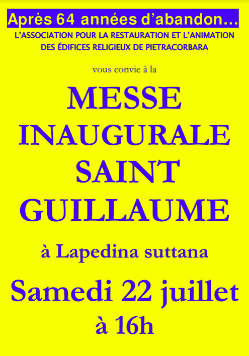 Inauguration de la chapelle Saint-Guillaume à Lapedina suttana