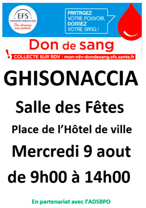 Ghisonaccia : une collecte de sang ce jeudi 14 septembre