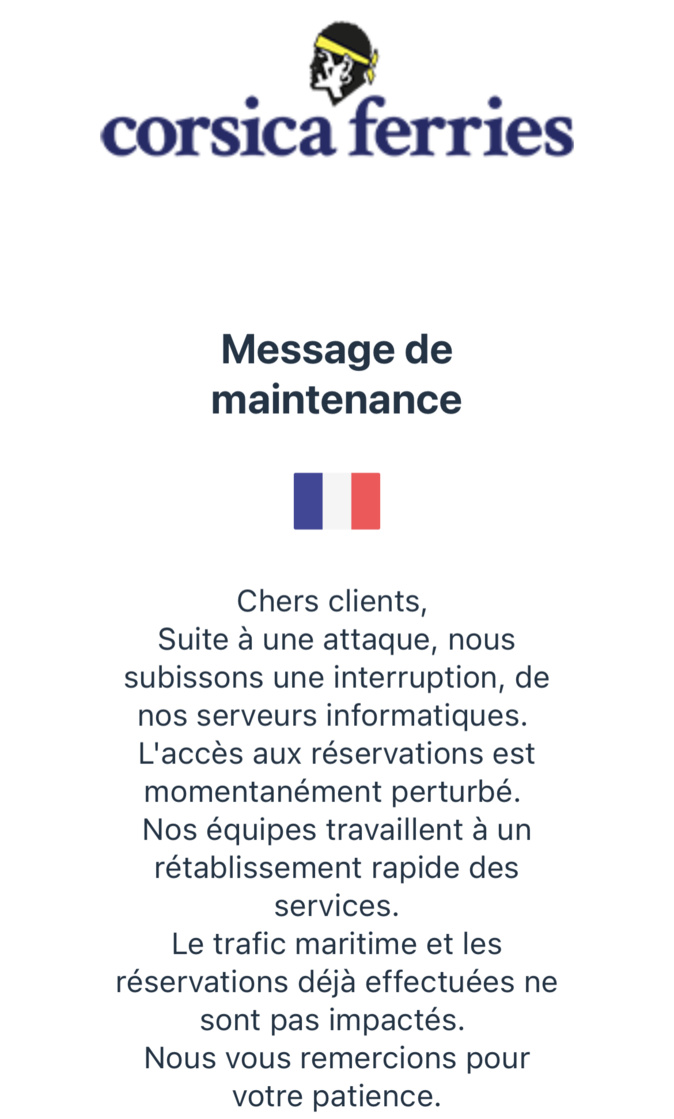 Le site internet de la Corsica Ferries victime d'une cyberattaque, les réservations perturbées
