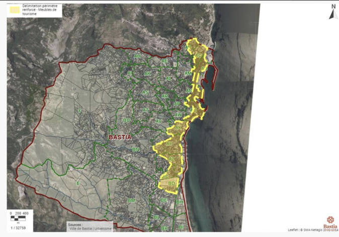 Le nouveau zonage de "périmètre renforcé" (Crédit : Ville de Bastia)