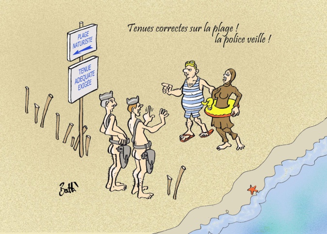 Le dessin de Battì : Lecci, la plage, le soleil et le maire