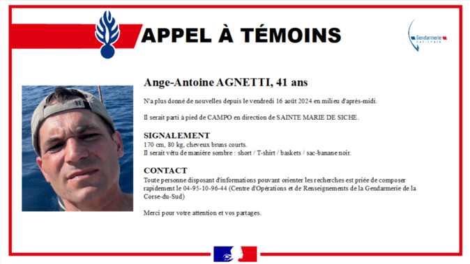 Disparition d’Ange-Antoine Agnetti : la piste criminelle désormais privilégiée