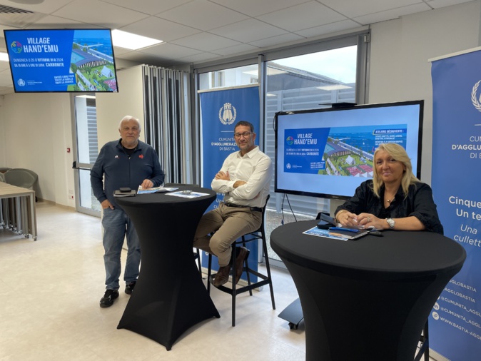 Joël Raffali, Louis Pozzo diBorgo et Emmanuelle de Gentili ont présenté la 1ere du Village Hand'emu.