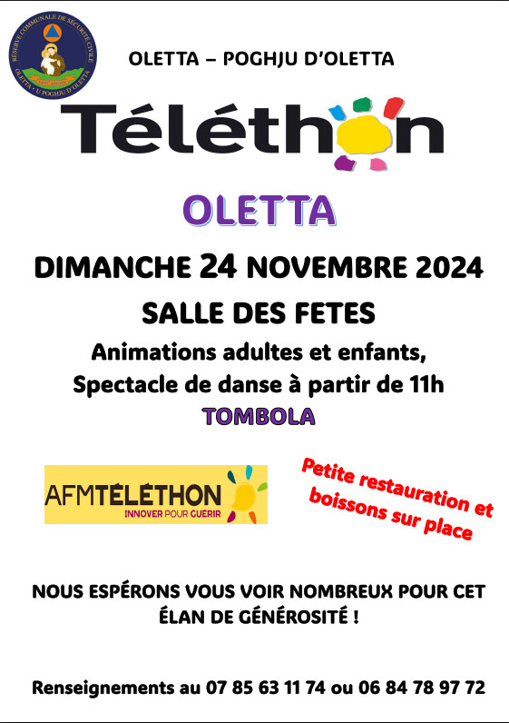 ​Téléthon 2024 : Rendez-vous solidaire à Oletta ce dimanche 24 novembre !