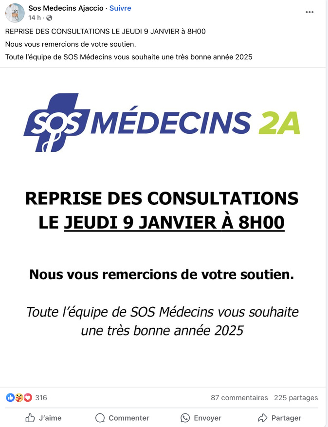 SOS Médecins Ajaccio reprend ses consultations après une suspension liée à des agressions