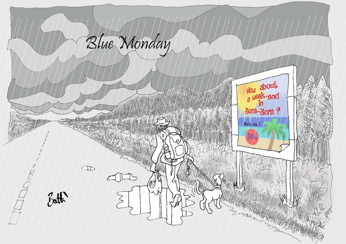 Le dessin de Battì : une semaine à Bora-Bora pour oublier le "Blue Monday" ?