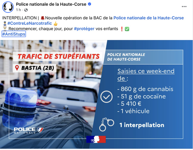 Bastia : une opération de police permet la saisie de drogue, d’espèces et d’un véhicule