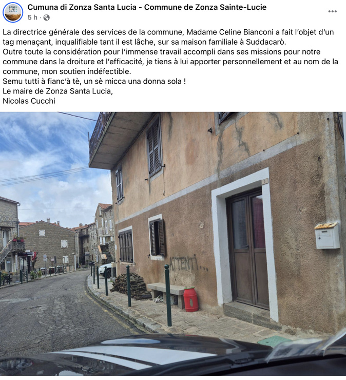  Sollacaro : "attenti", un tag retrouvé à sur la maison de la DGS de la commune de Sainte-Lucie de Porto-Vecchio