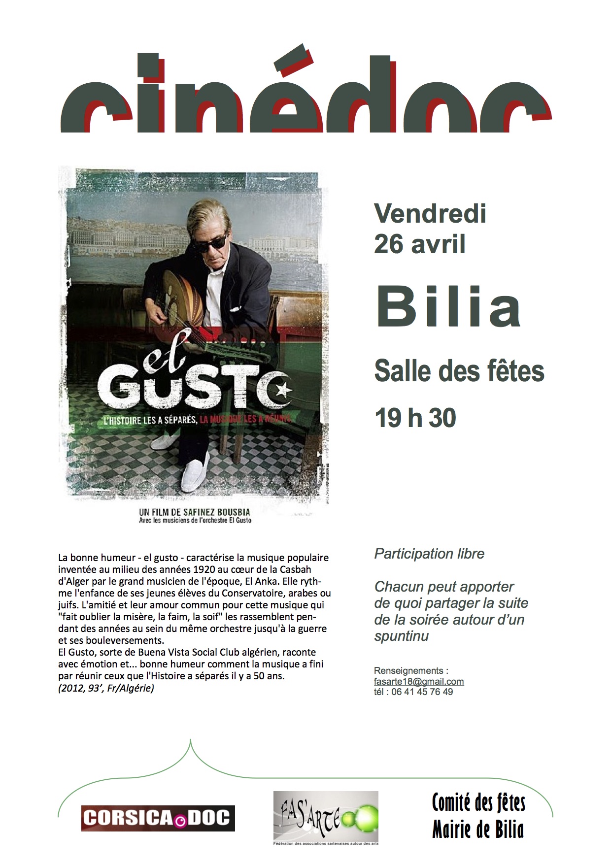 CineDoc ce vendredi à la salle des fêtes de Bilia