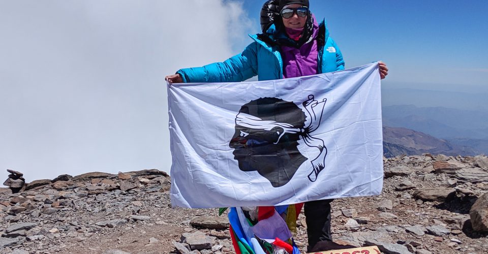 Valérie Orsoni au sommet de l'Aconcagua ( 6 962 m) lors d'une précédente ascension !