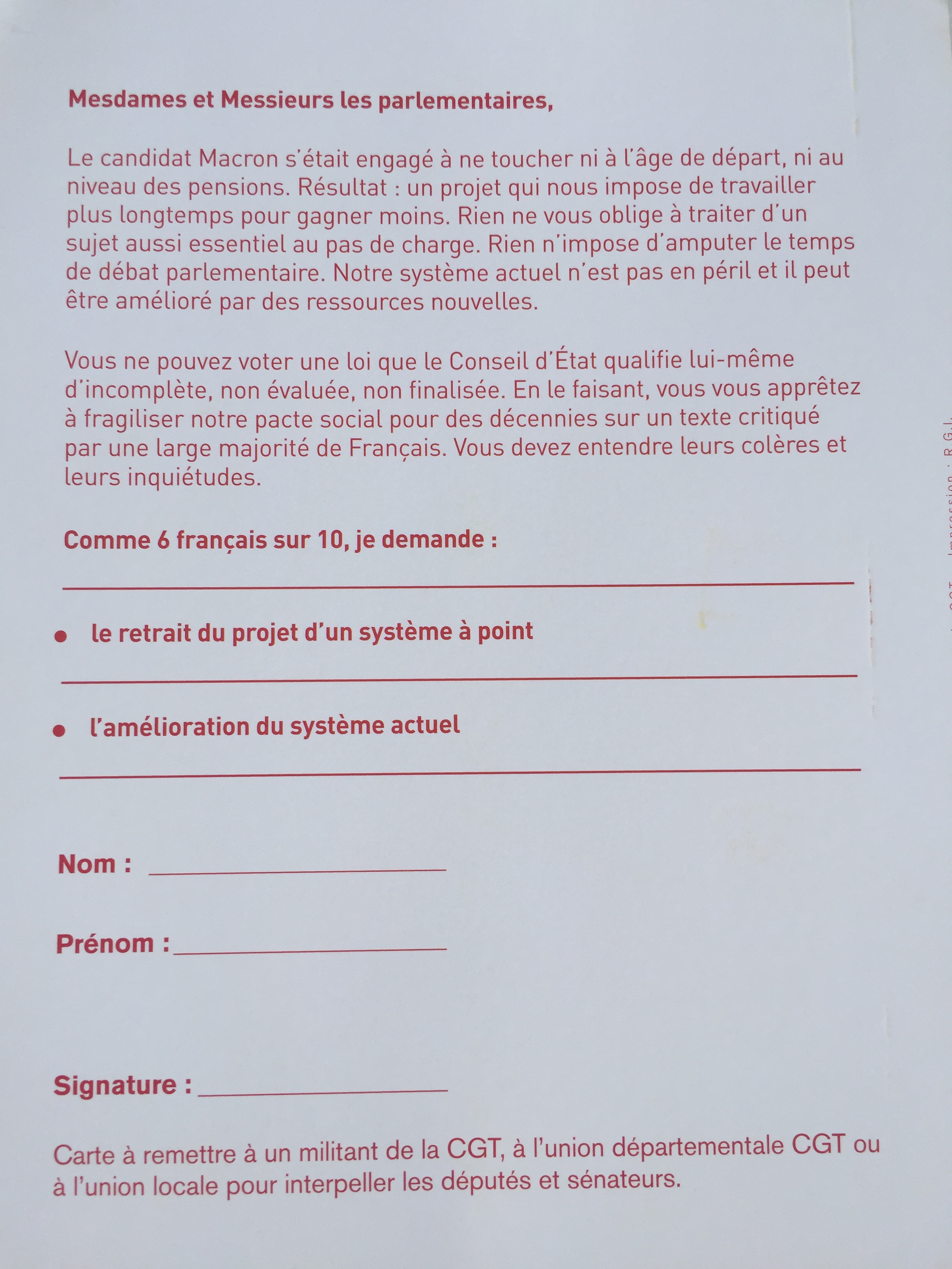 La pétition de la CGT