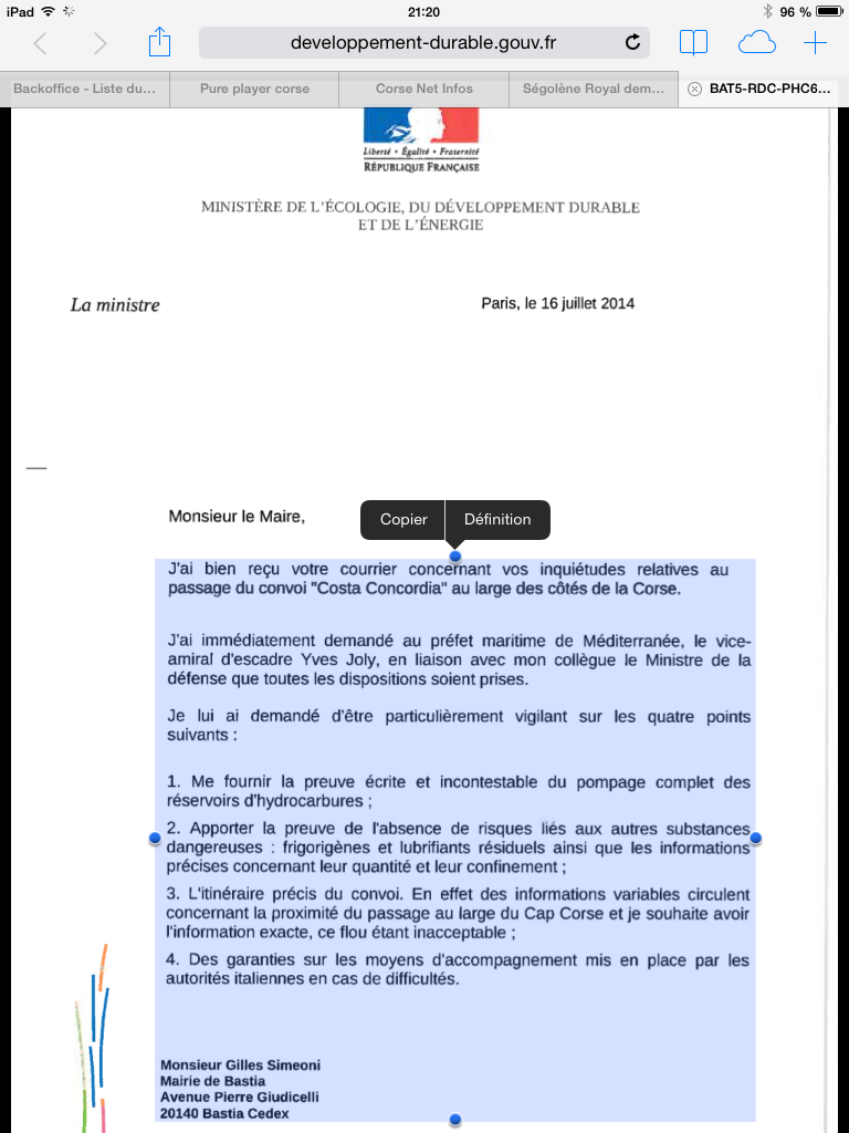 "Concordia" : L’appel de Gilles Simeoni entendu, Ségolène Royal demande des garanties à l’Italie