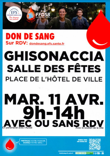 Ghisonaccia : une collecte de sang ce mardi 11 avril