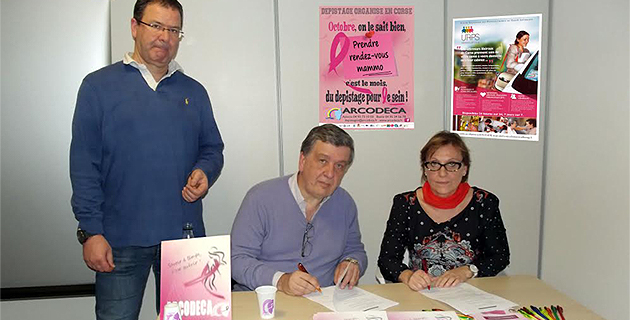 Le docteur D.Mezzadri (directeur de l'Arcodeca), le docteur J. Orabona (président de l'Arcodeca), et N. Sanchez (présidente de l'URPS Infirmier-Corse)