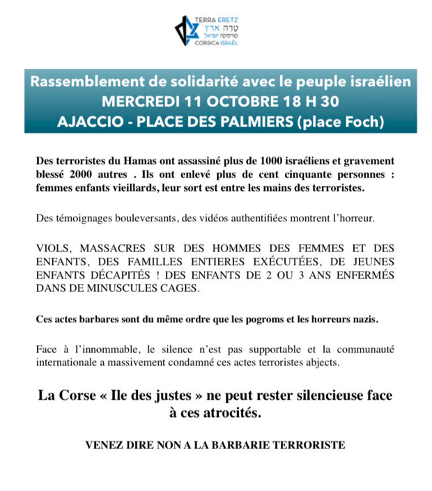 Ajaccio : un rassemblement de soutien aux Israéliens