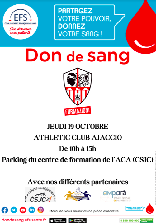 Le centre de formation de l’AC Ajaccio organise une collecte de sang le 19 octobre