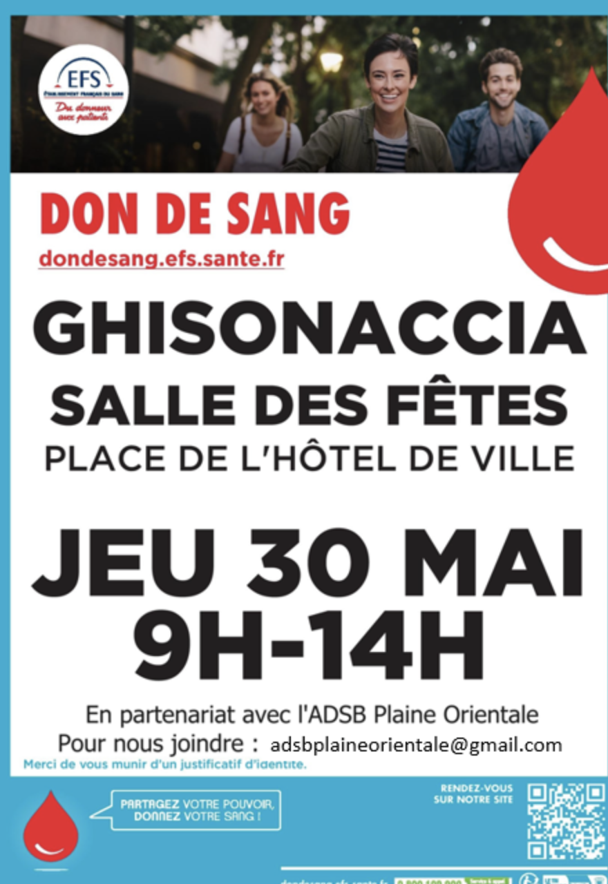 Don de sang : une collecte à Ghisonaccia ce 30 mai