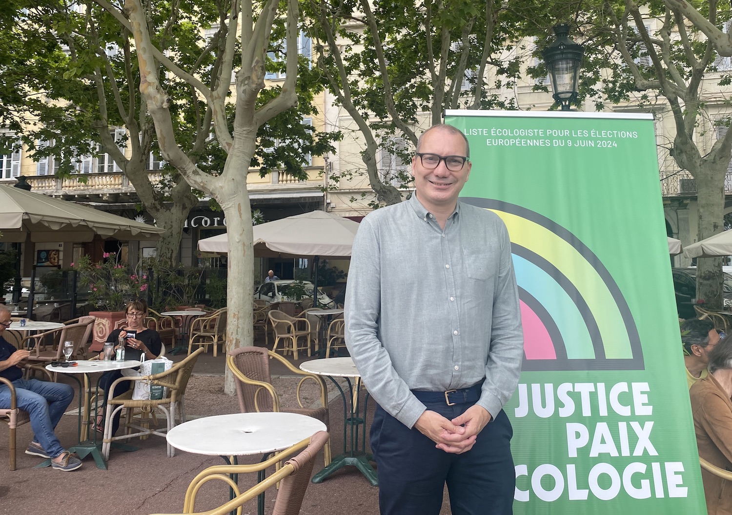 David Cormand, en deuxième position sur la liste Europe Écologie Les Verts derrière la vice-présidente du groupe des Verts/Alliance Libre Européenne Marie Toussaint, s’est rendu à Bastia pour une conférence de presse, jeudi 30 mai 2024.