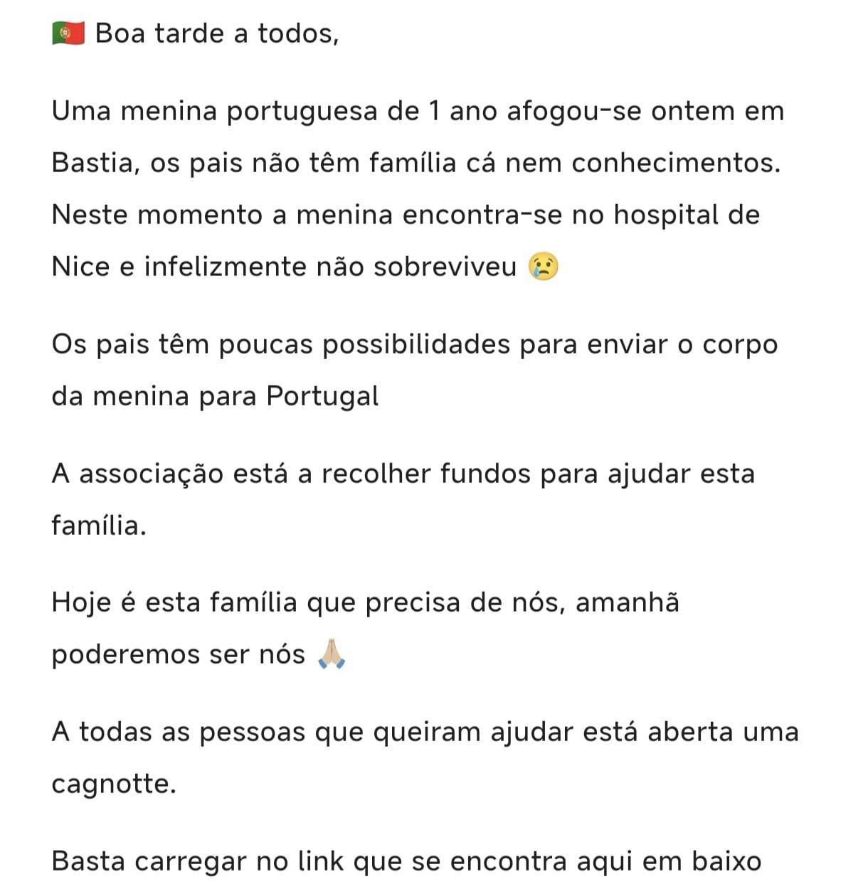 Une cagnotte pour rapatrier au Portugal le corps d'une petite fille décédée à Bastia