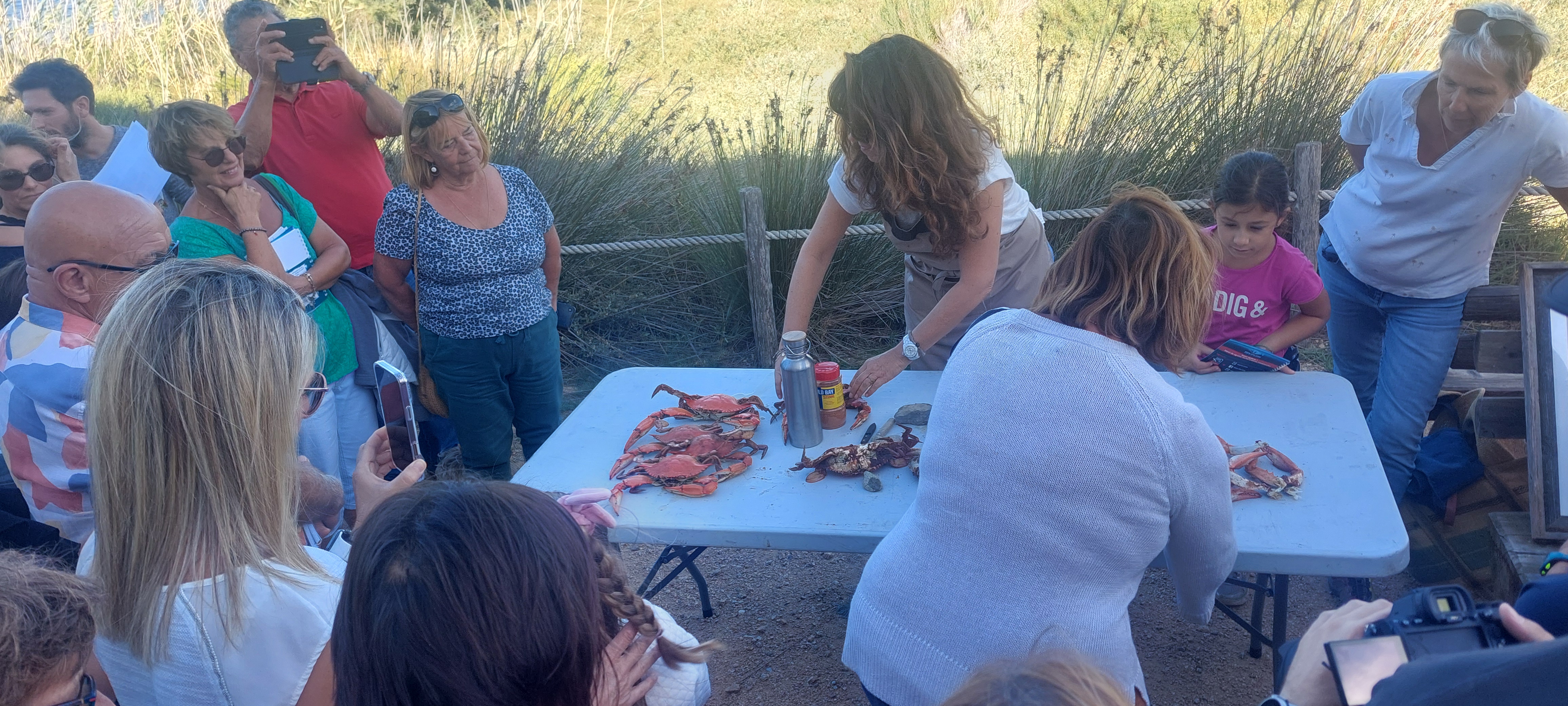 Marie Cailleux à la découpe du crabe