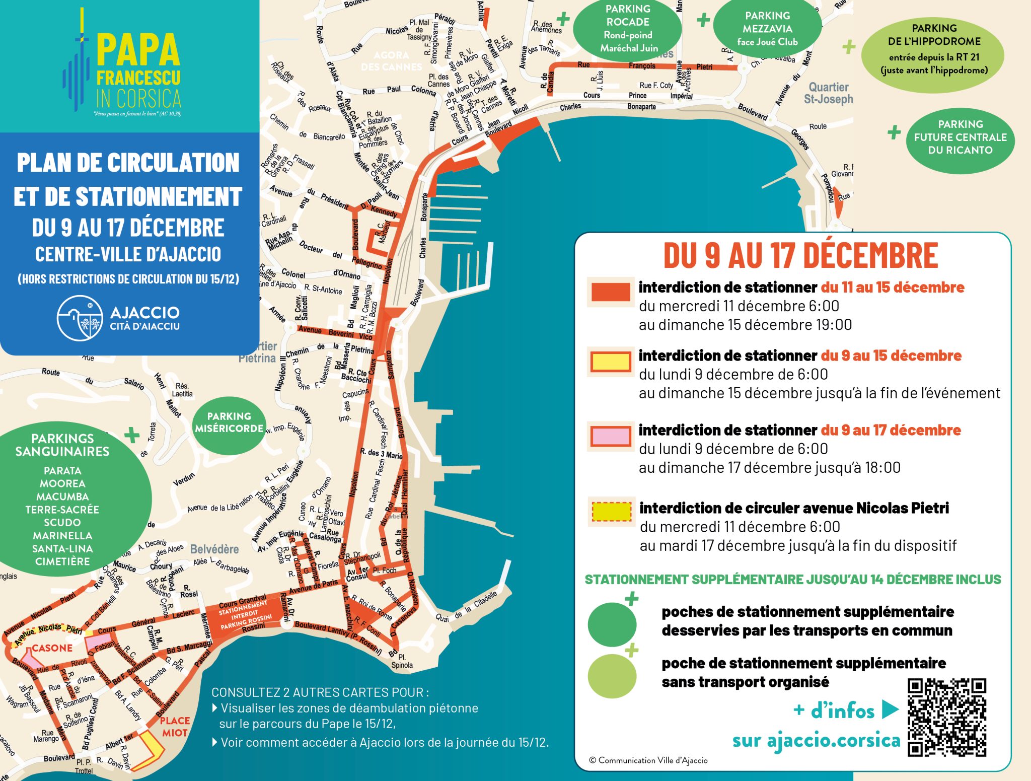 Visite du Pape à Ajaccio. Retrouvez le plan de circulation et les interdictions de stationnement