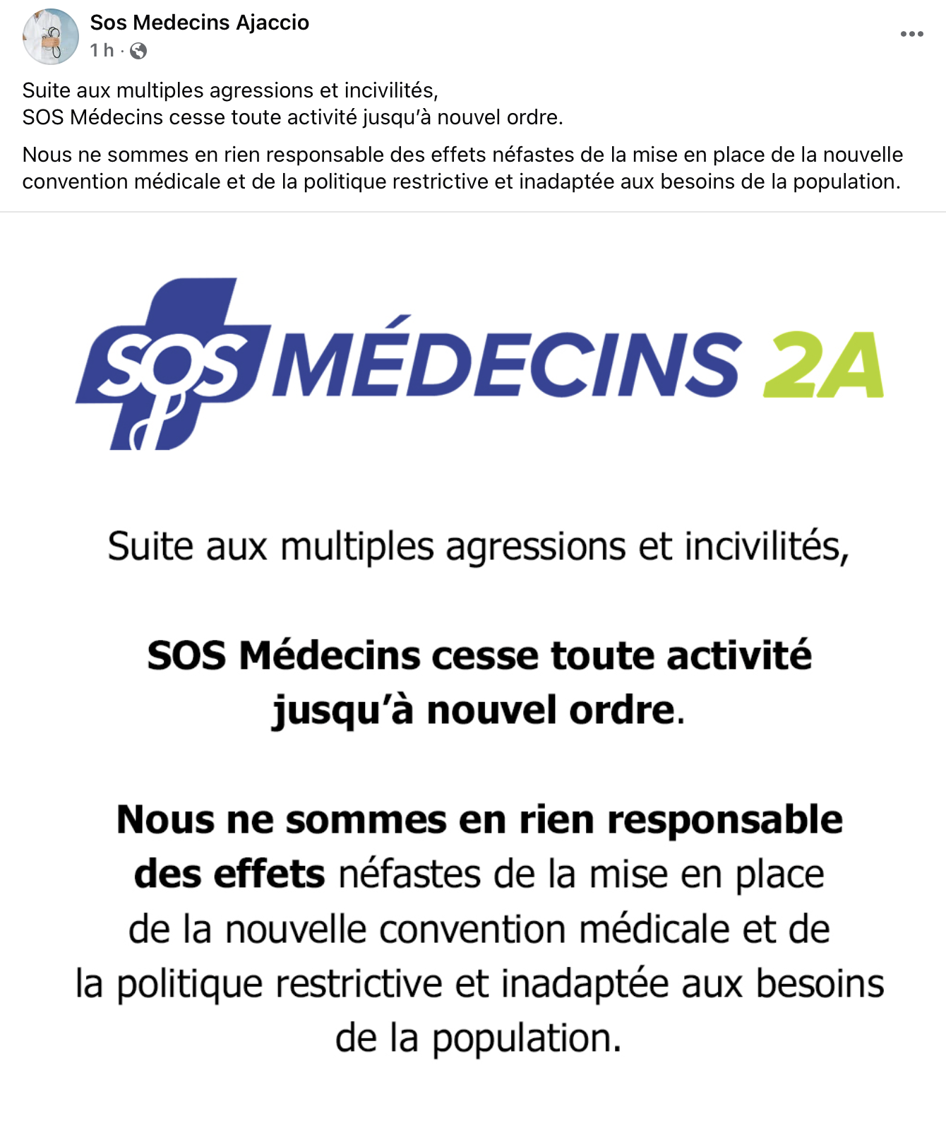 Ajaccio : SOS Médecins suspend ses activités après des agressions