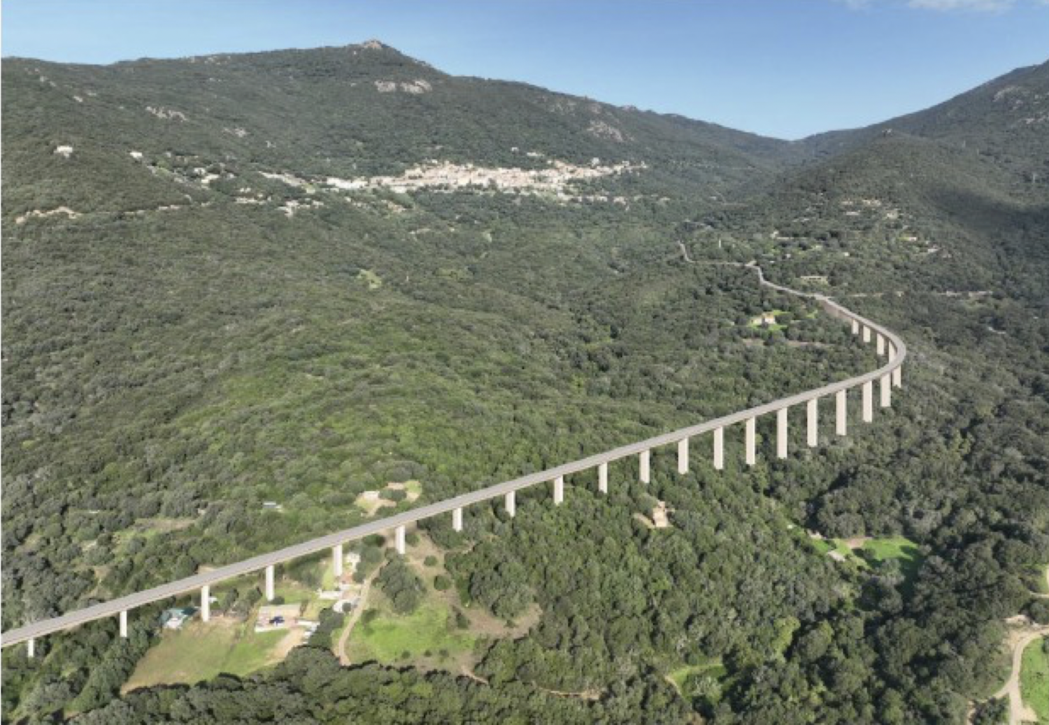 La variante 3 qui prévoit notamment la construction d'un viaduc de 950m pour franchir la Vadina di Mulini, est l'option privilégiée par l'Exécutif à ce stade des études.  (Illustration : Collectivité de Corse)