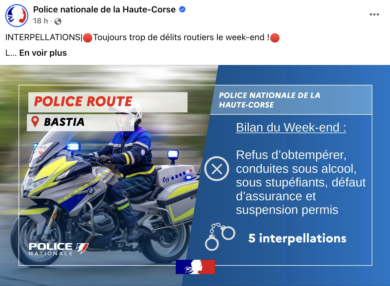 Bastia : Une opération de contrôles routiers conduit à 5 interpellations ce week-end