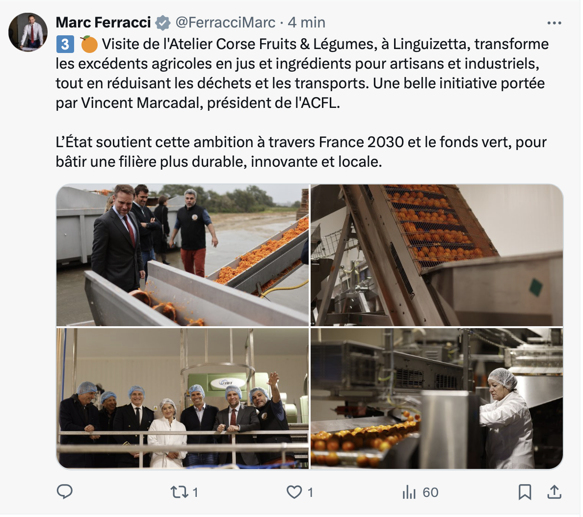 Industrie agroalimentaire : en Corse, le ministre Marc Ferracci salue « une filière qui innove et s’engage »